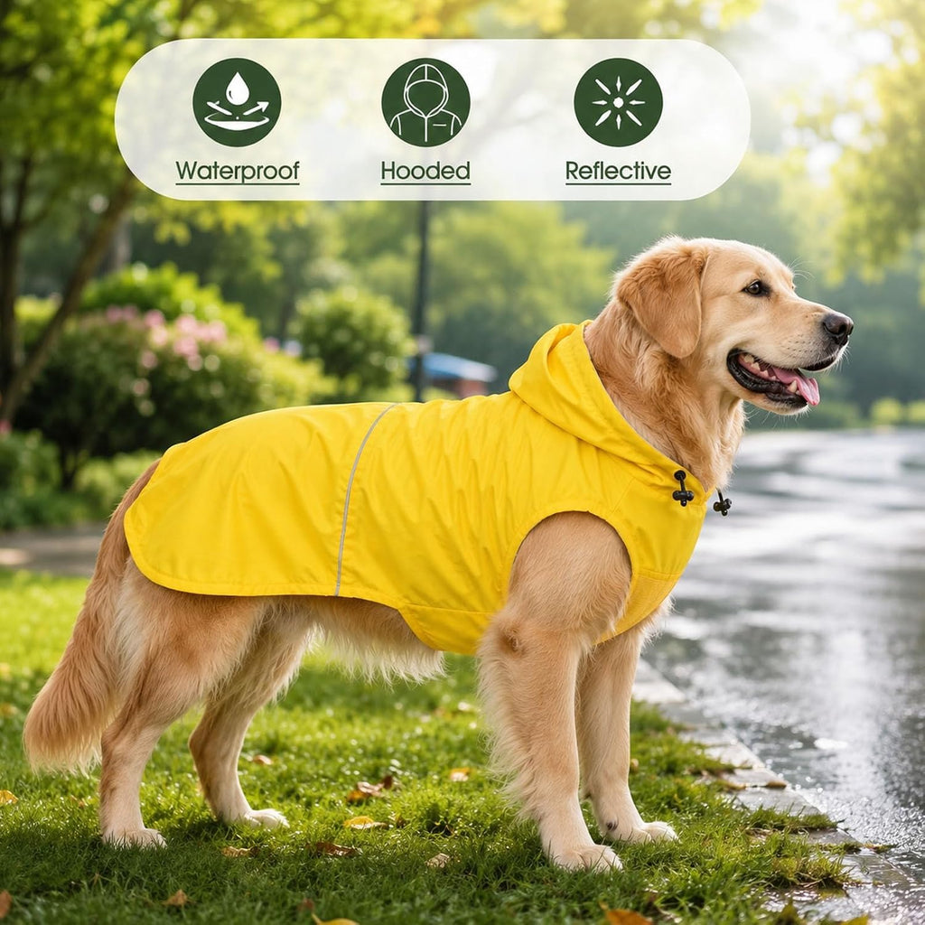 Morezi Dog Raincoat, Waterproof Dog Rain Jacket with Hood & Reflective Rim