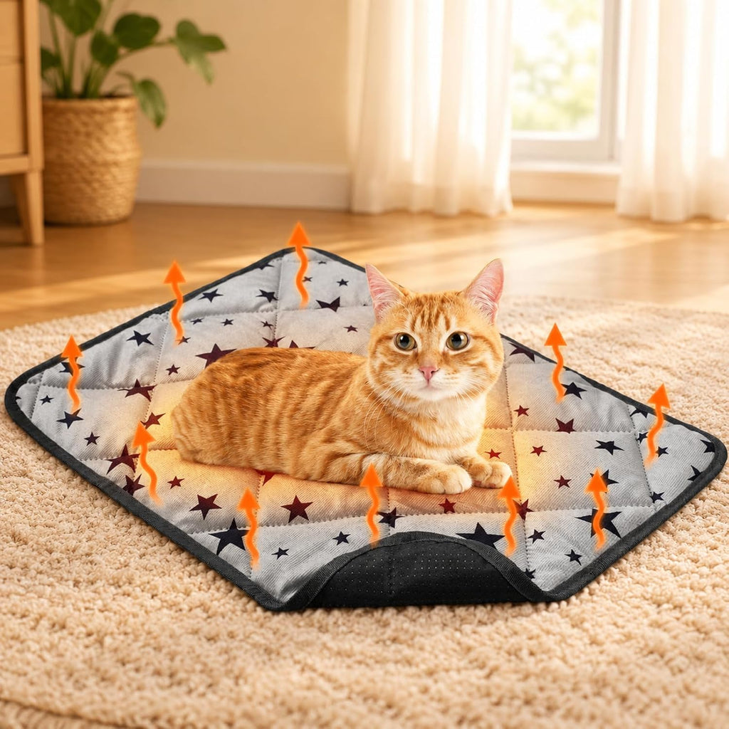 Self Heating Cat Bed Mat Self Warming Pad, Black, 12 x 12 x 0.4 Inch