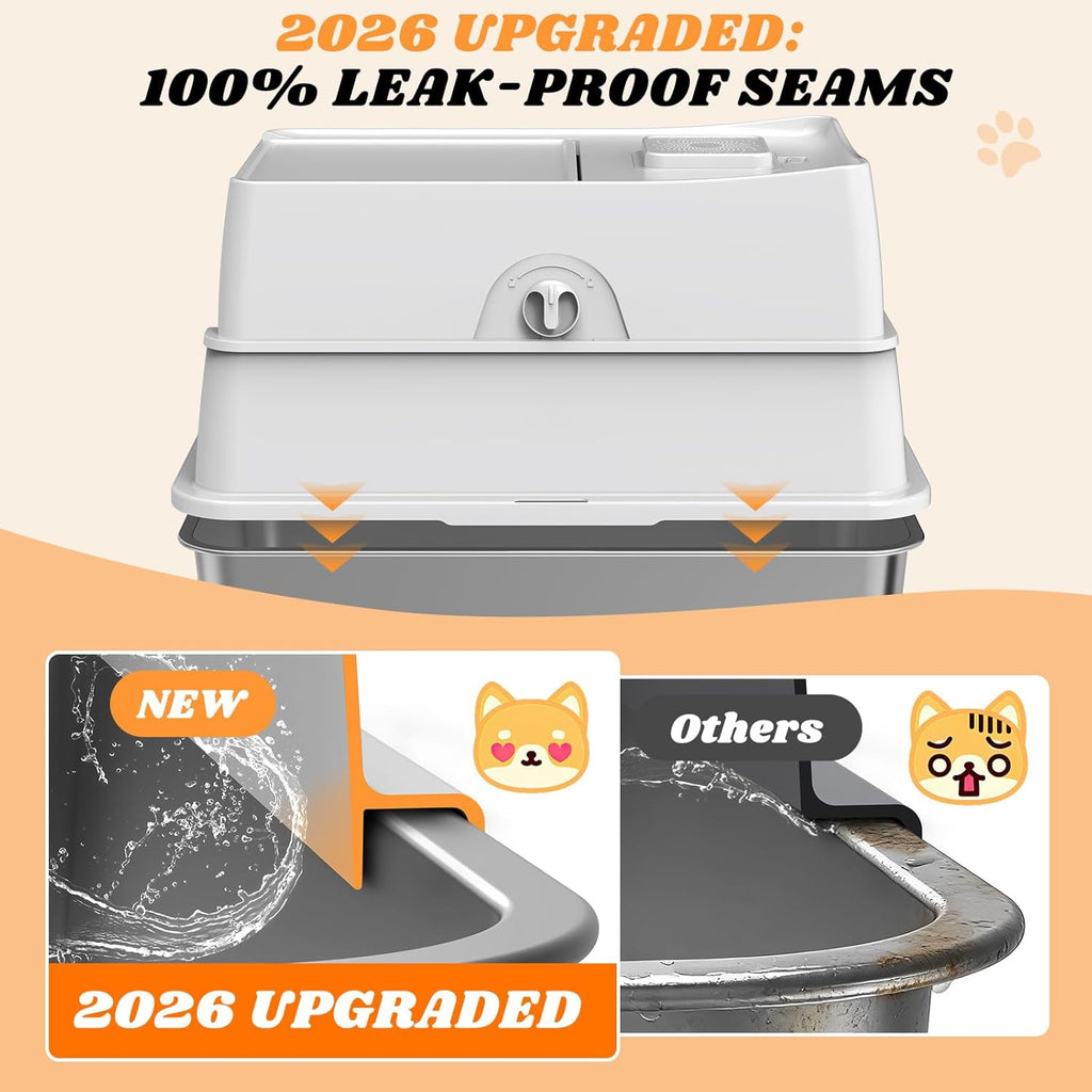 Stainless Steel Litter Box with Lid | XL Enclosed Covered Cat Litter Box