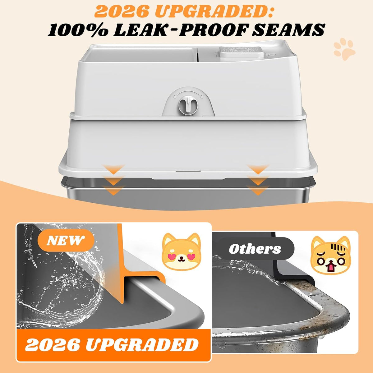 Stainless Steel Litter Box with Lid | XL Enclosed Covered Cat Litter Box
