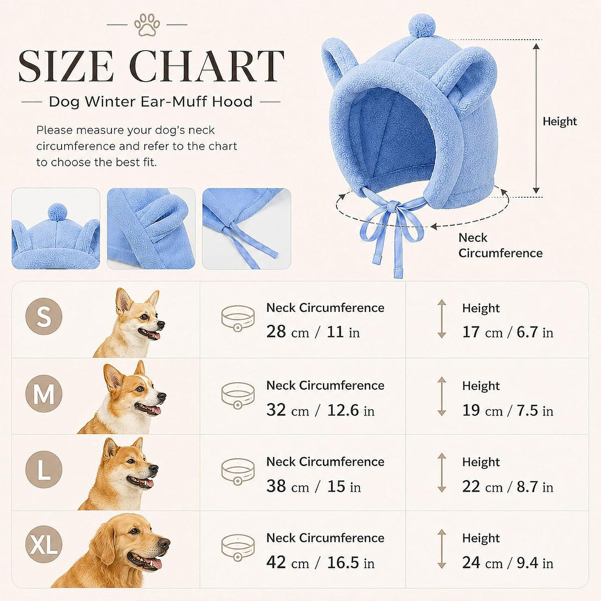 Dog Ear Muffs for Noise,Warm Fleece Hat Winter Cold Weather,S