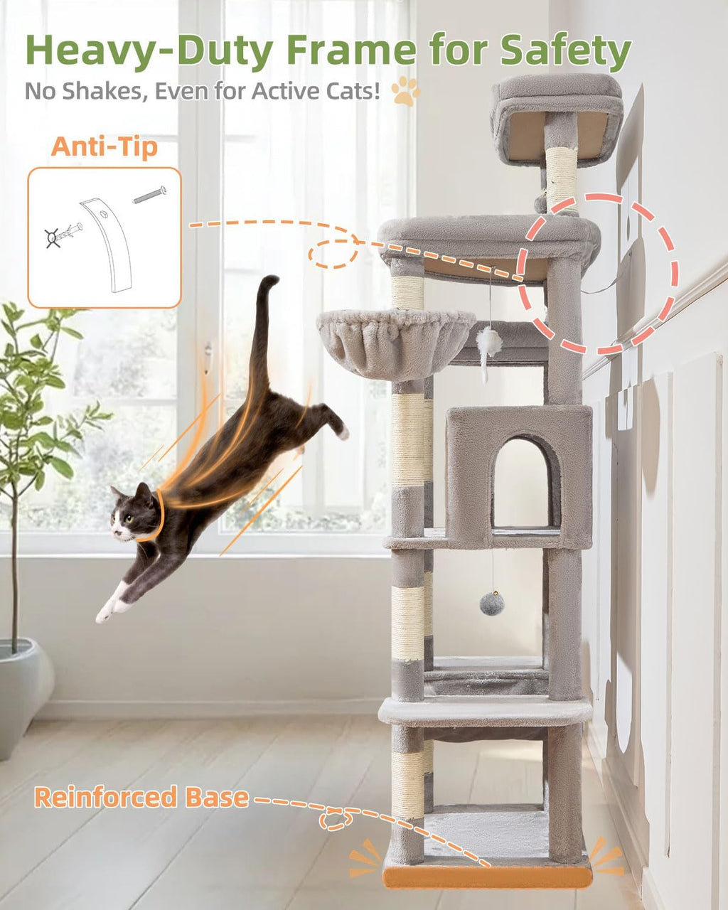 Taoqimiao Heavy-Duty Cat Tree, 71 in Cat Tower for Large Cats 20lbs+