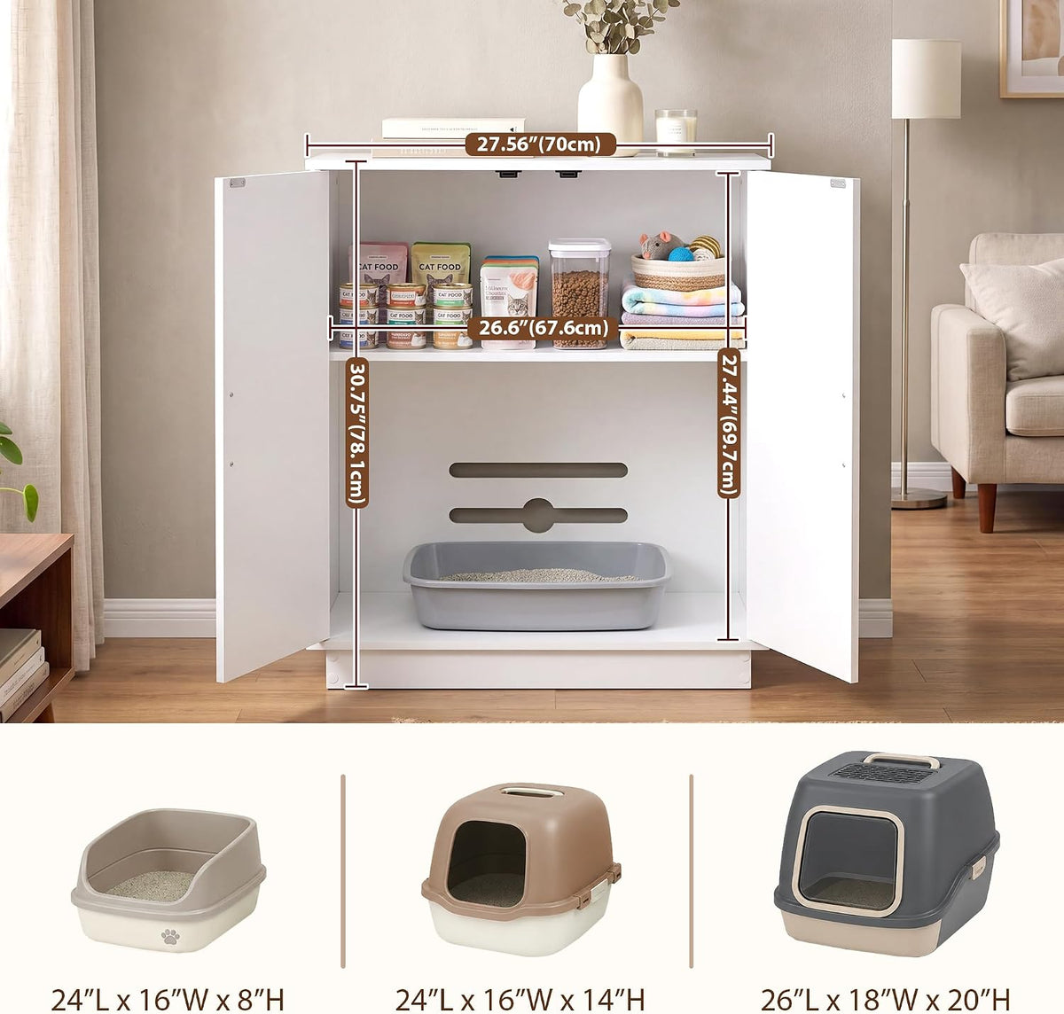 Gitelsnour 30.9'' Litter Box Enclosure Furniture- Hidden Storage, CLB003WT
