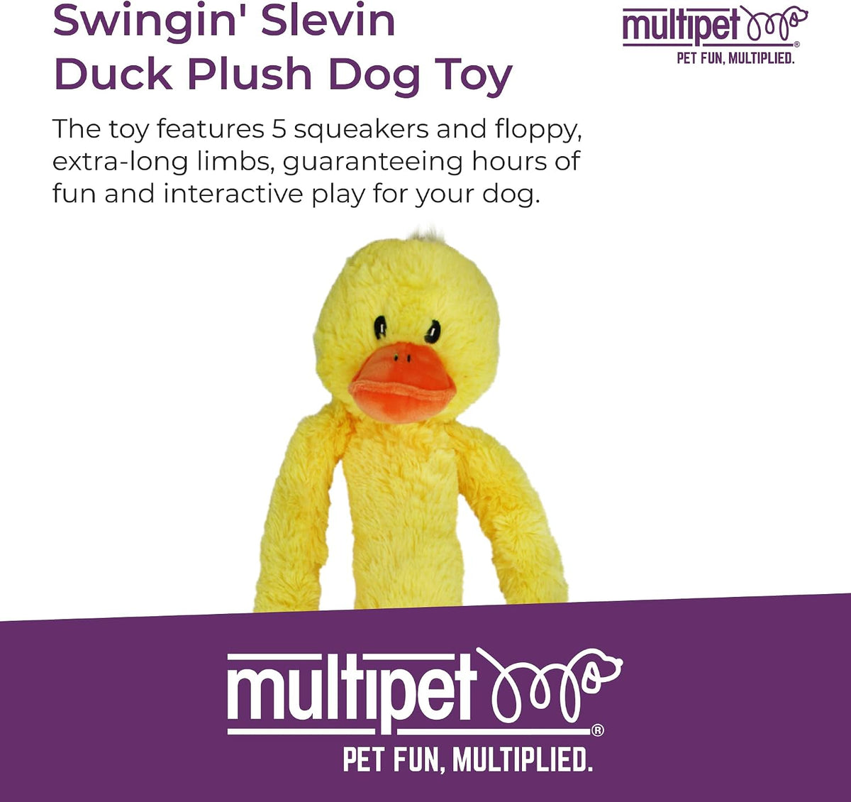 Multipet Swingin' Slevin Duck Dog Plush Toy - Squeaky Dog Toy
