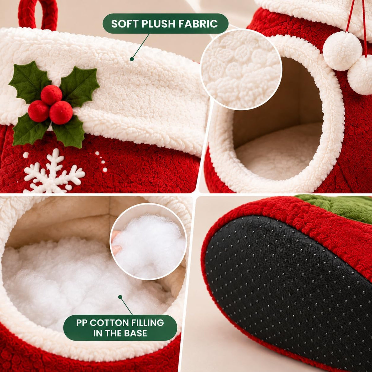Christmas Cat Cave Bed Enclosed Cat House for Indoor Cats Christmas Stocking Shape Warm Soft Plush Cat Hideaway Bed Anti