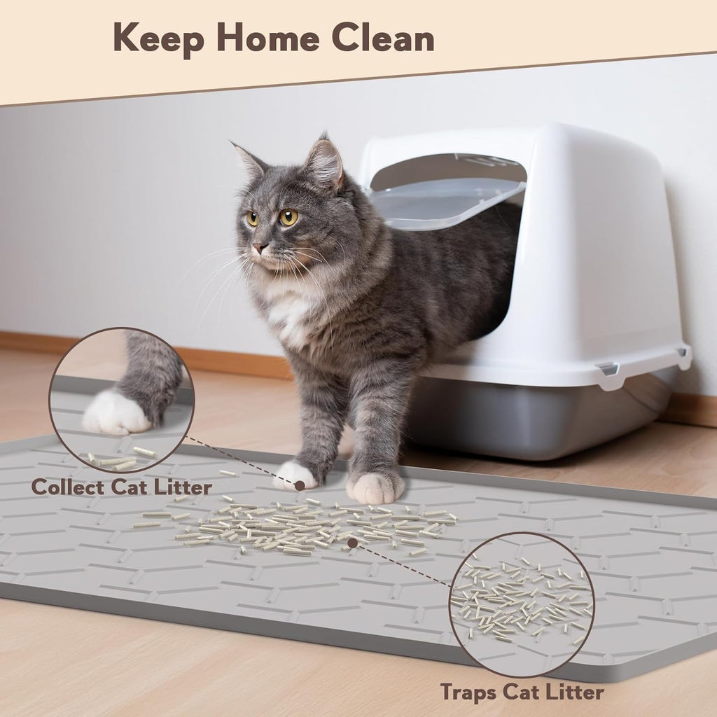 Silicone Cat Litter Mat 34×22 inch, Easy to Clean, Gray