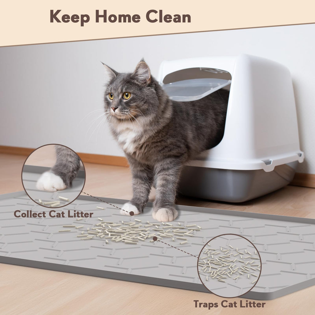 Garoopion Silicone Cat Litter Mat Large 40" X 28", Easy to Clean, Gray