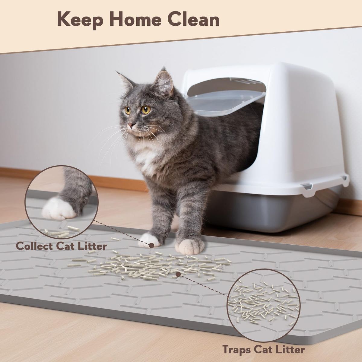 Garoopion Silicone Cat Litter Mat Large 40" X 28", Easy to Clean, Gray
