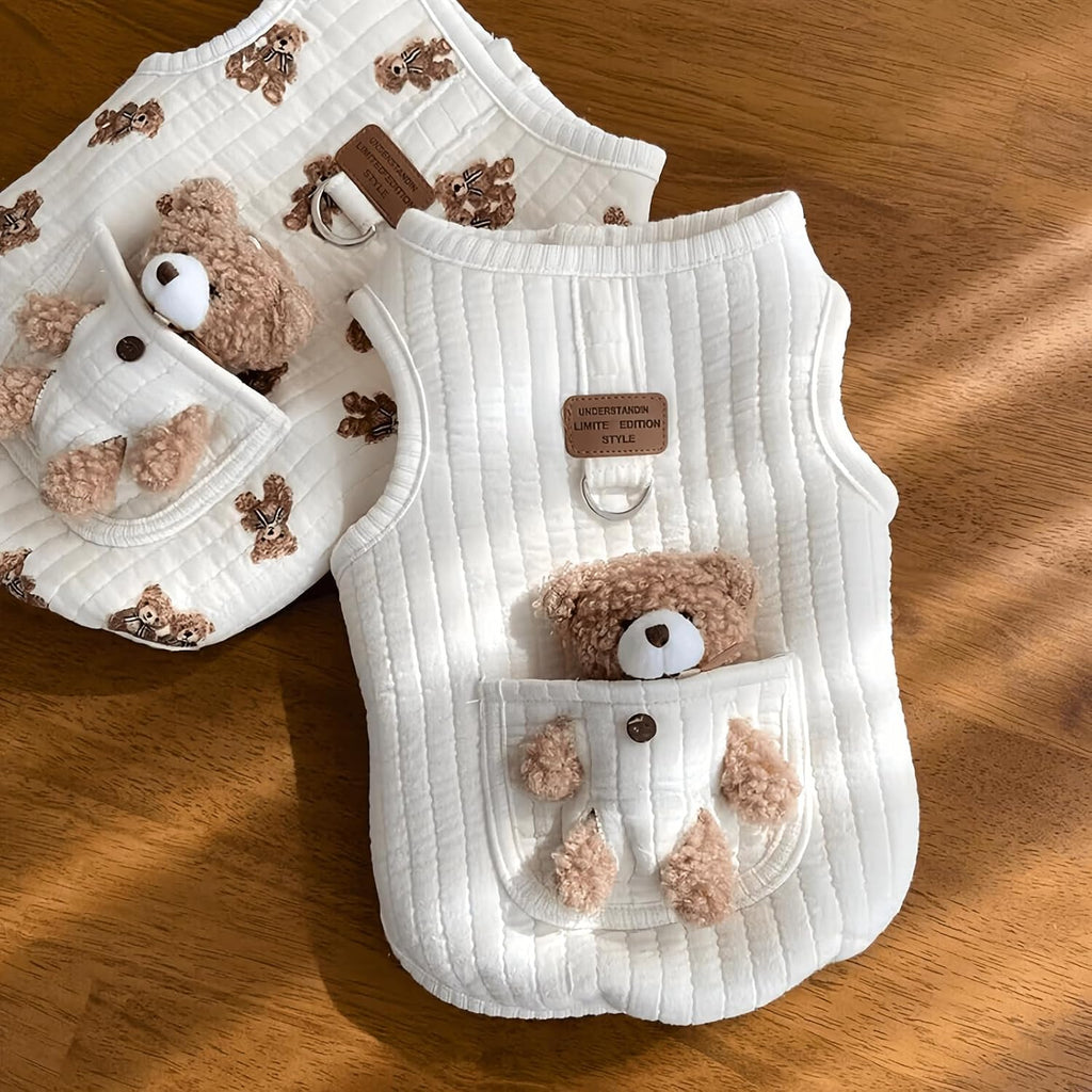 Dog Vest with 3D Plush Teddy Bear Pocket, 2-Pack，S (2.2-4.4lbs)