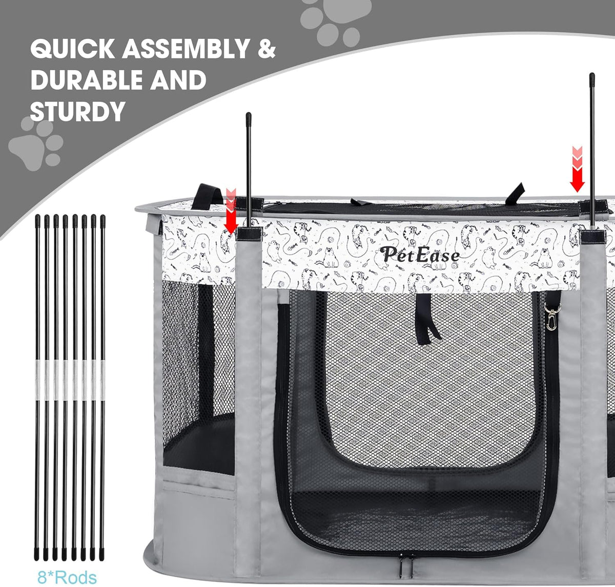Portable Cat Playpen with Litter Box, Cat Enclosure for Camping, Cat Recovery Playpen After Surgery, Foldable Indoor Out
