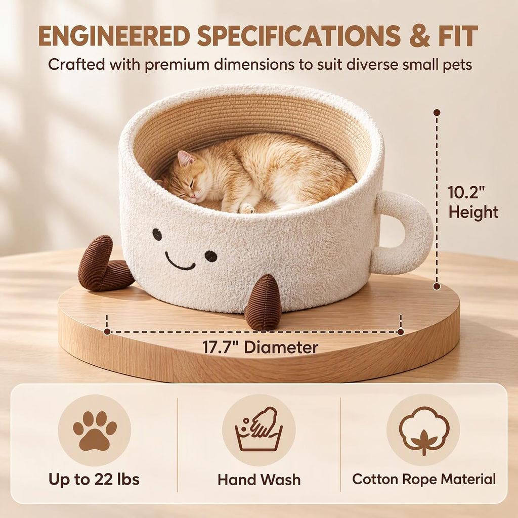 Coffee Cup Cat Bed, Teacup Shaped Handwoven Pet Bed for Cats Small Dogs