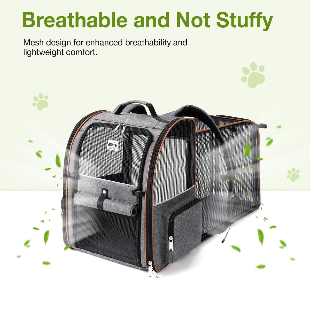 Lekebobor Cat Carrier Backpack, Expandable Pet Carrier with Sun Shade & Full Front Opening, Breathable Mesh Backpack for Small Dogs & Medium Cats Up to 18 Lbs, Foldable for Hiking, Camping (Grey)