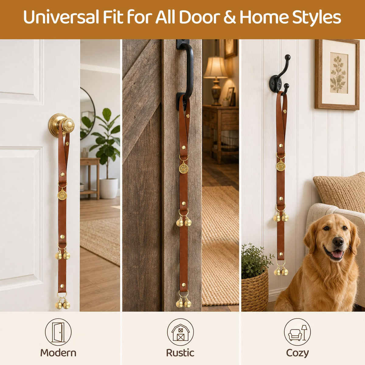 Kytely Leather Dog Doorbells to Go Outside, Brass Bells for Potty Training