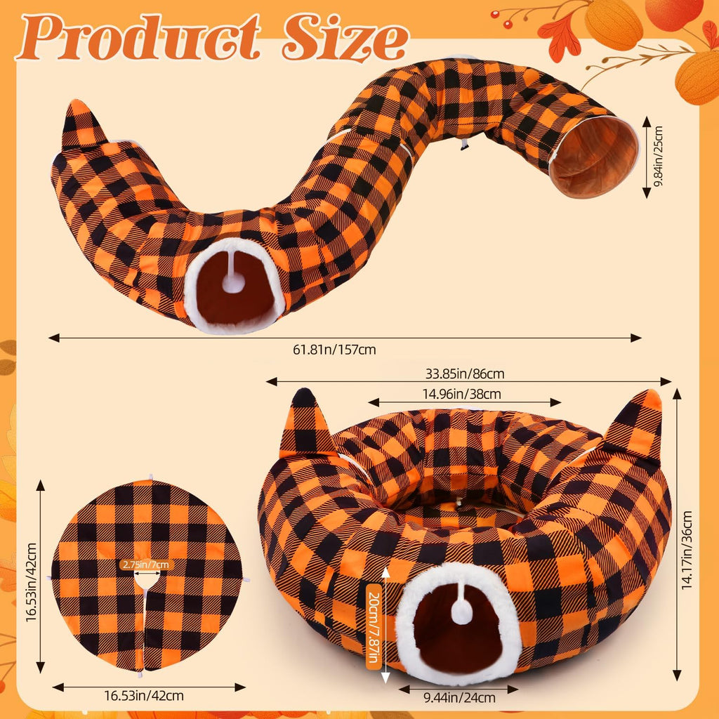 Thanksgiving Fall Cat Tunnel Bed, Cat Bed Cave Donut Tunnel for Indoor Cats