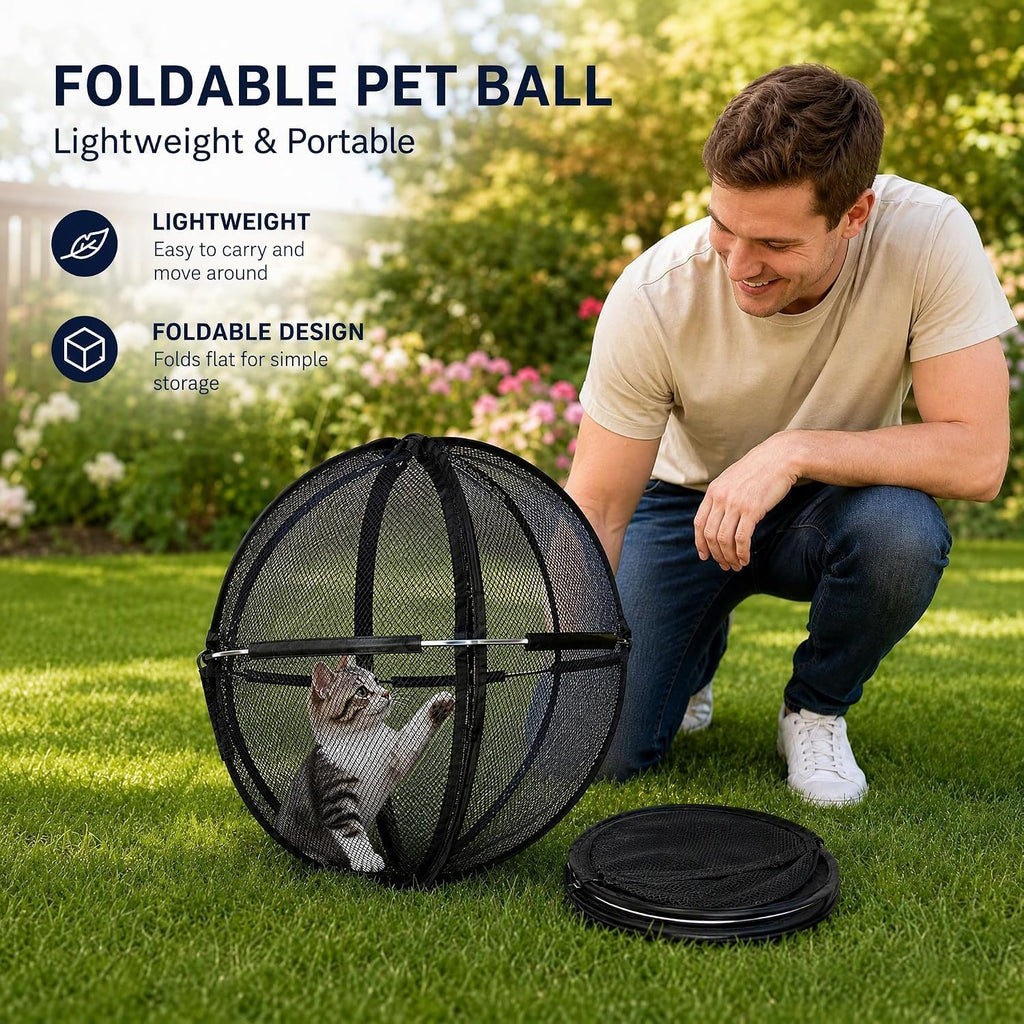 Portable Outdoor Cat Enclosure 27" Mesh Ball Cat Cage