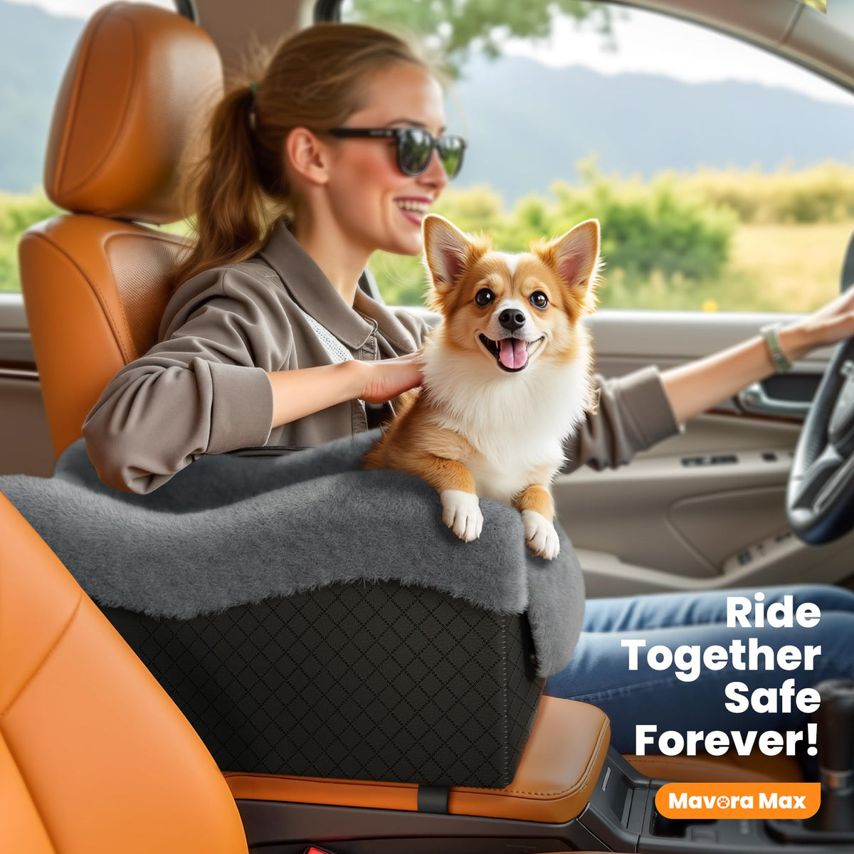 Mavora Max Center Console Dog Car Seat for Small Dogs Under 11lbs, Grey