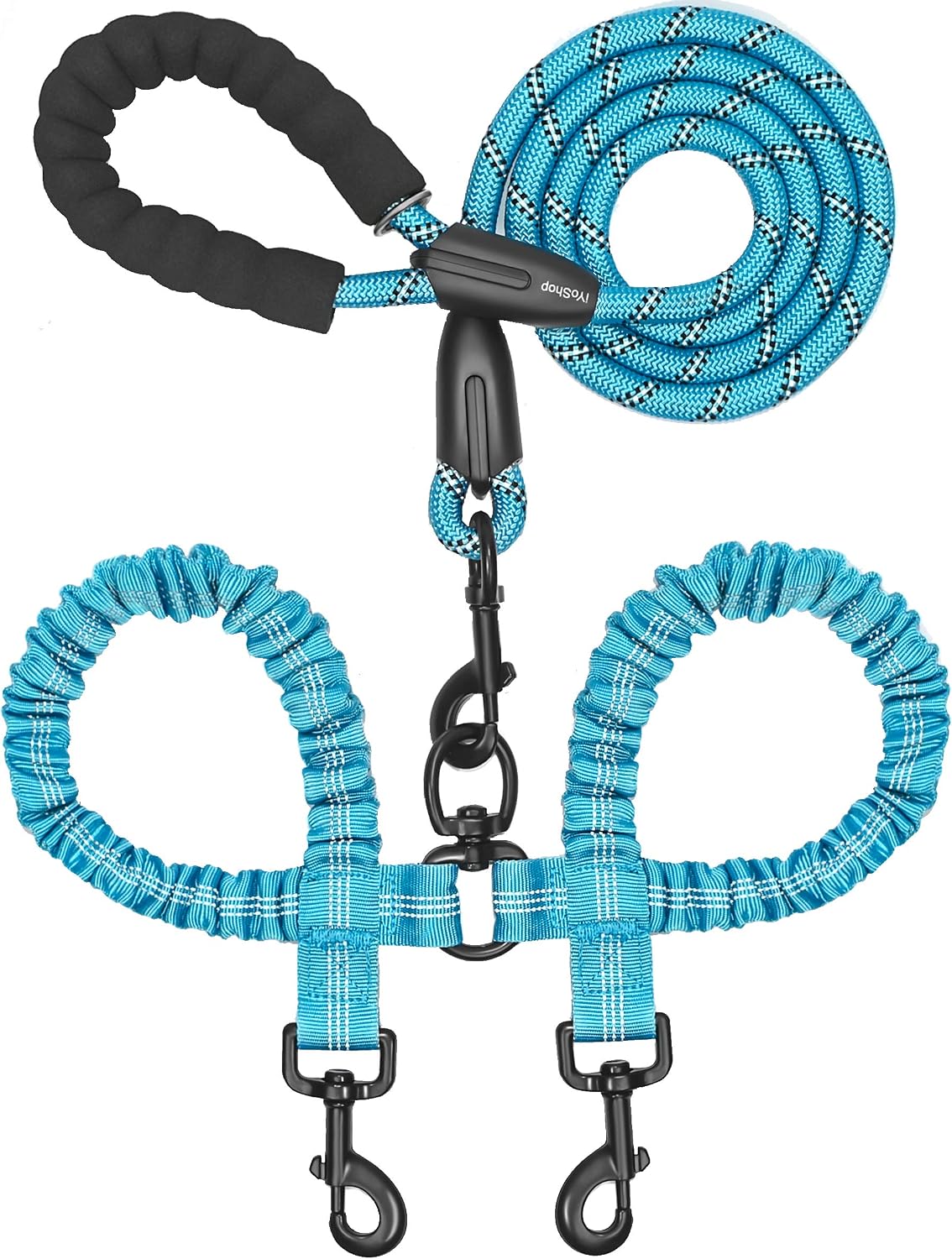 Double Dog Leash, 360° Swivel, No Tangle, Large, 25-150 lbs, Black