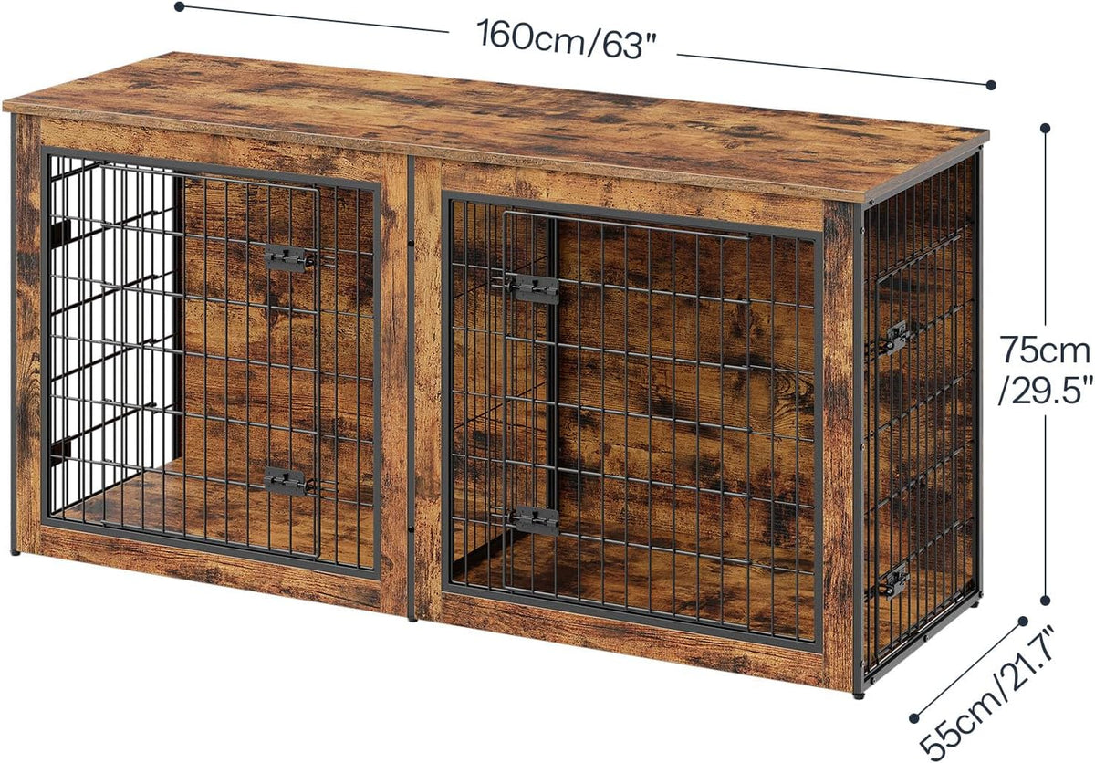 HOOBRO Dog Crate Furniture for 2 Dogs, 63" Large Double Dog Crate Furniture with Divider, Wooden Indoor Kennel TV Stand 