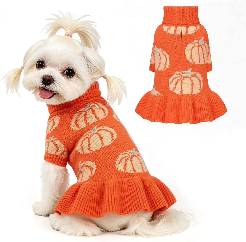 Bowknot Dog Sweater Dress for Small Dogs Girl, Stretchy Pet Clothes