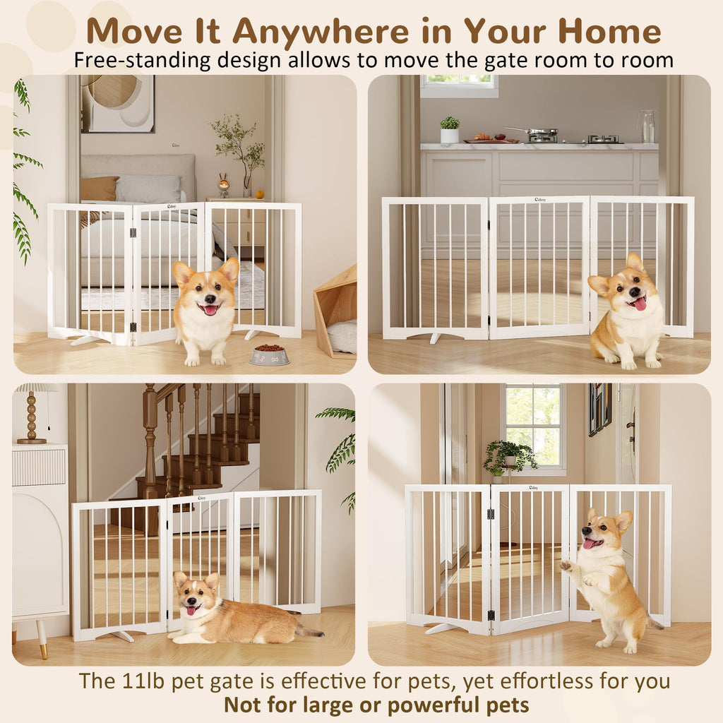 Cideny Free Standing Dog Gate Indoor, Foldable Dog Gate for Stairs Doorways