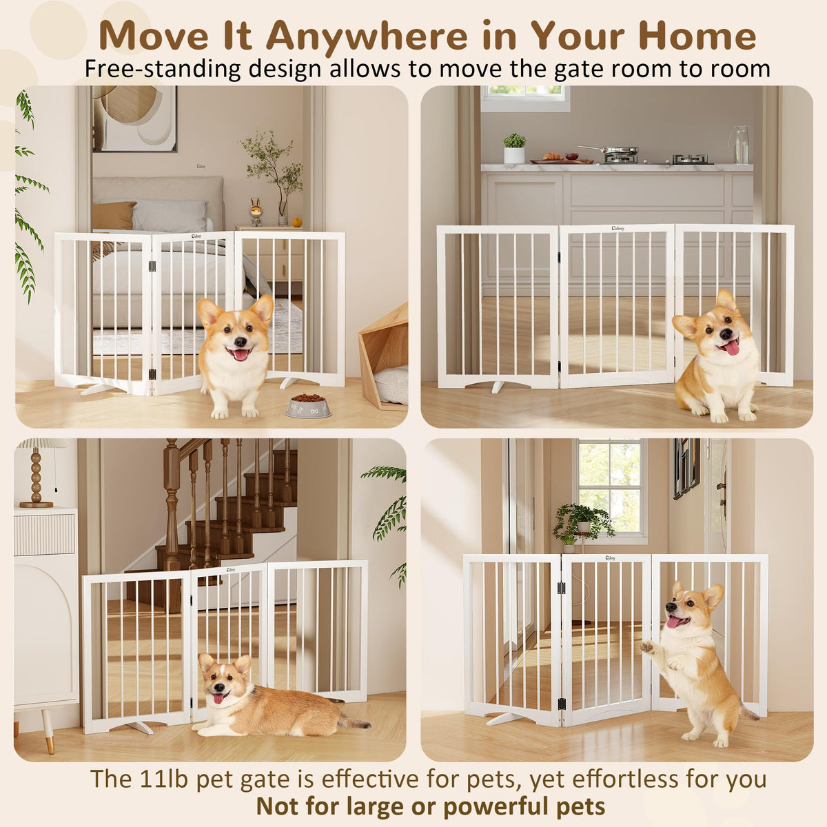 Cideny Free Standing Dog Gate Indoor, Foldable Dog Gate for Stairs Doorways