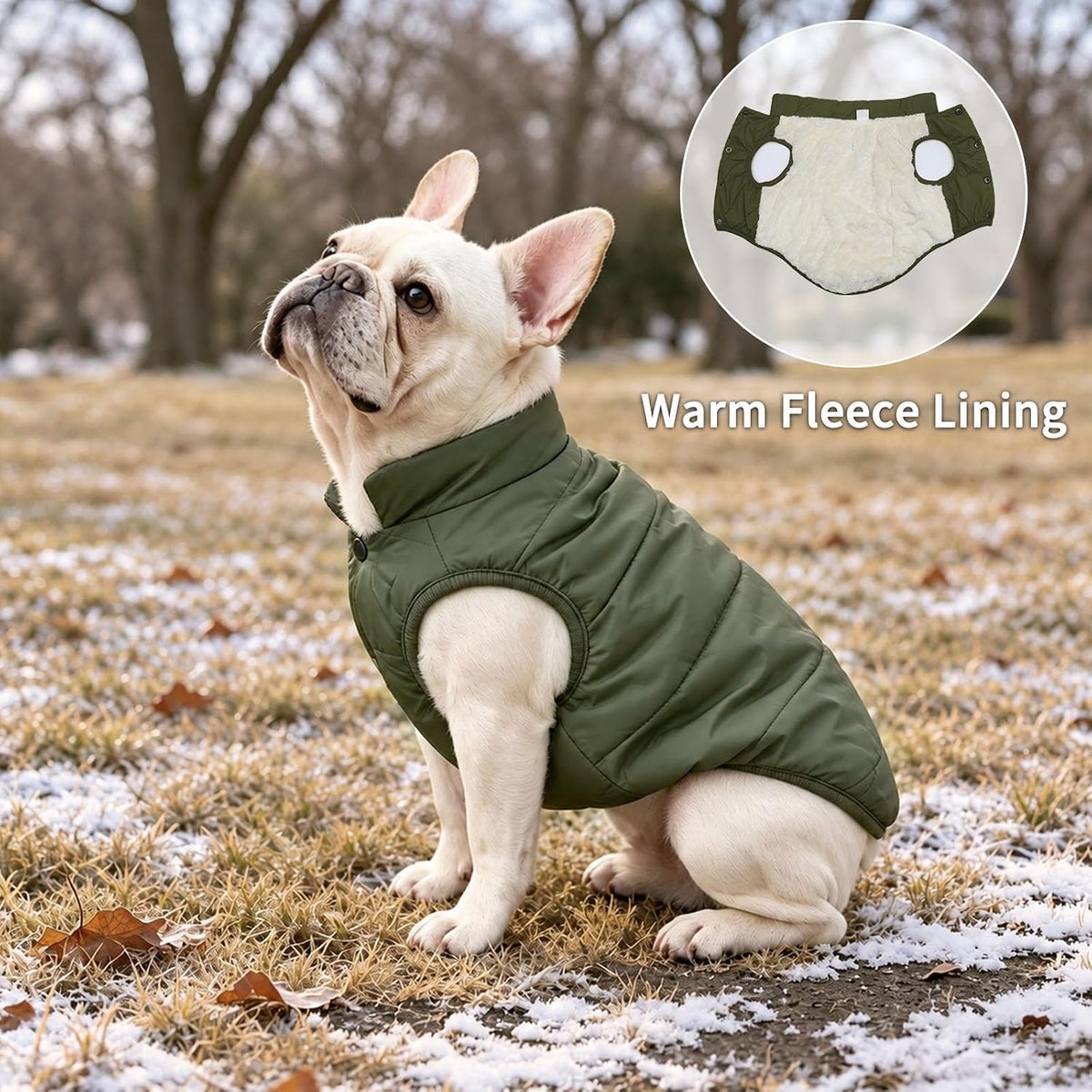 Fleece Lined Dog Jacket for Small Dogs,Winter Dog Coat,Green S