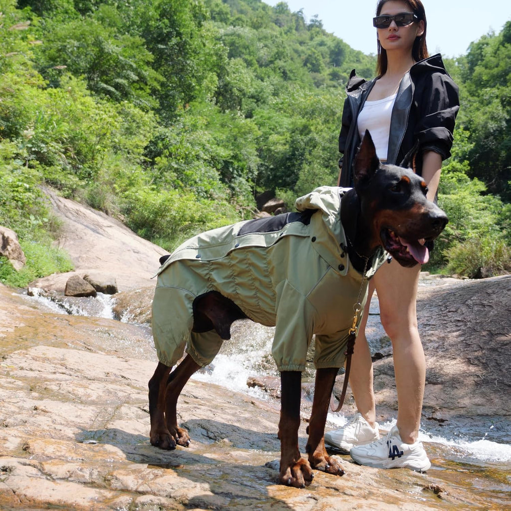 LOVELONGLONG Waterproof Dog Raincoat with Removable Hood – Outdoor Full Body Dog Jacket, Windproof Snowproof Shell Suit 