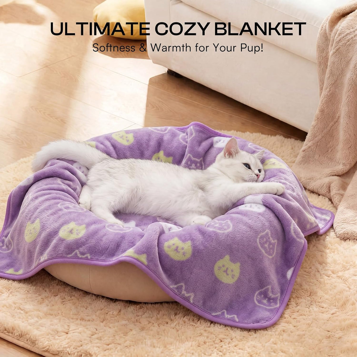 Luciphia 1 Pack 3 Blankets Super Soft Fluffy Premium Cute Cat Pattern Pet Blanket Flannel Throw for Dog Puppy Kitten,Whi