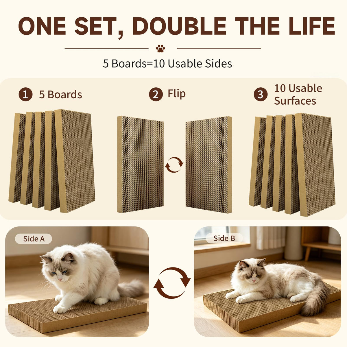 5-Pack Reversible Cat Scratcher,Cat Scratch Pad for Indoor Cats