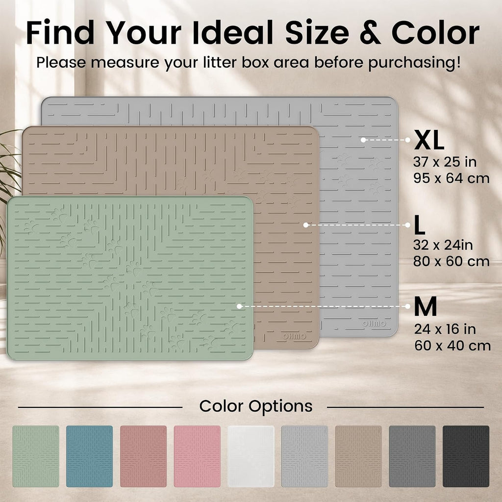 OHMO Large Cat Litter Mat, 31.5x23.6" Silicone Trapping Mat Sage Green