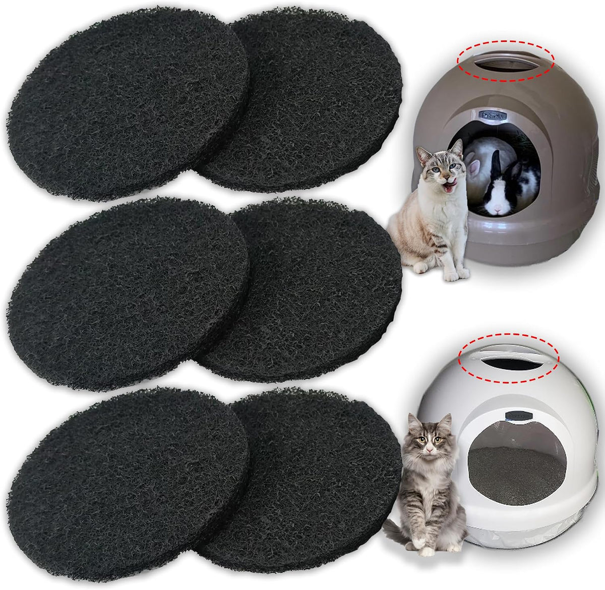 6PCS Replacement Filters for Petmate Booda Dome Cat Litter Box