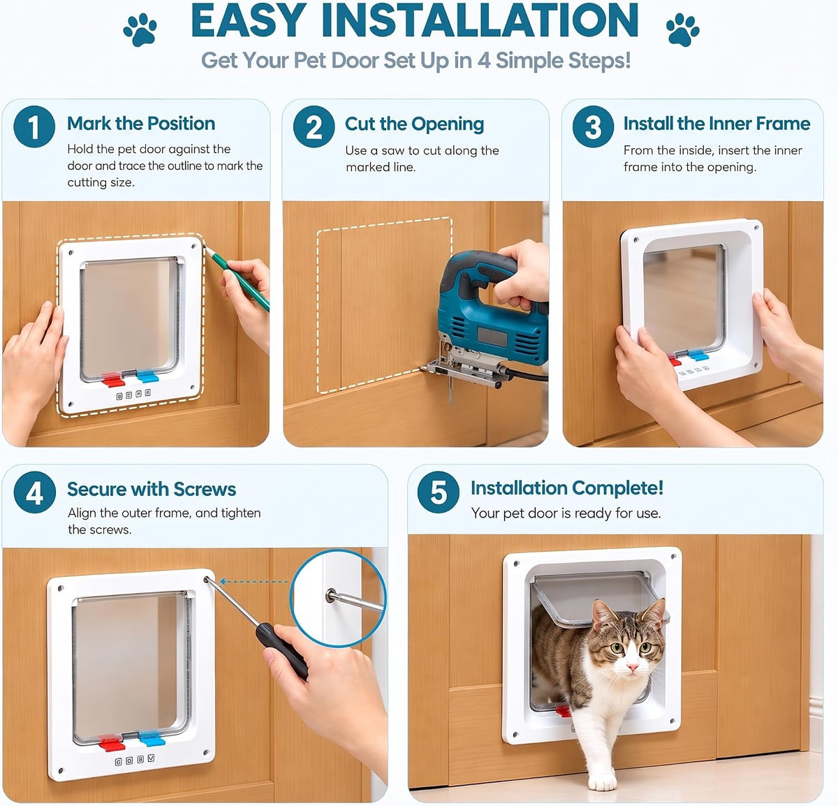 Cat Door 4 Way Lock Pet Flap for Interior Exterior Doors M
