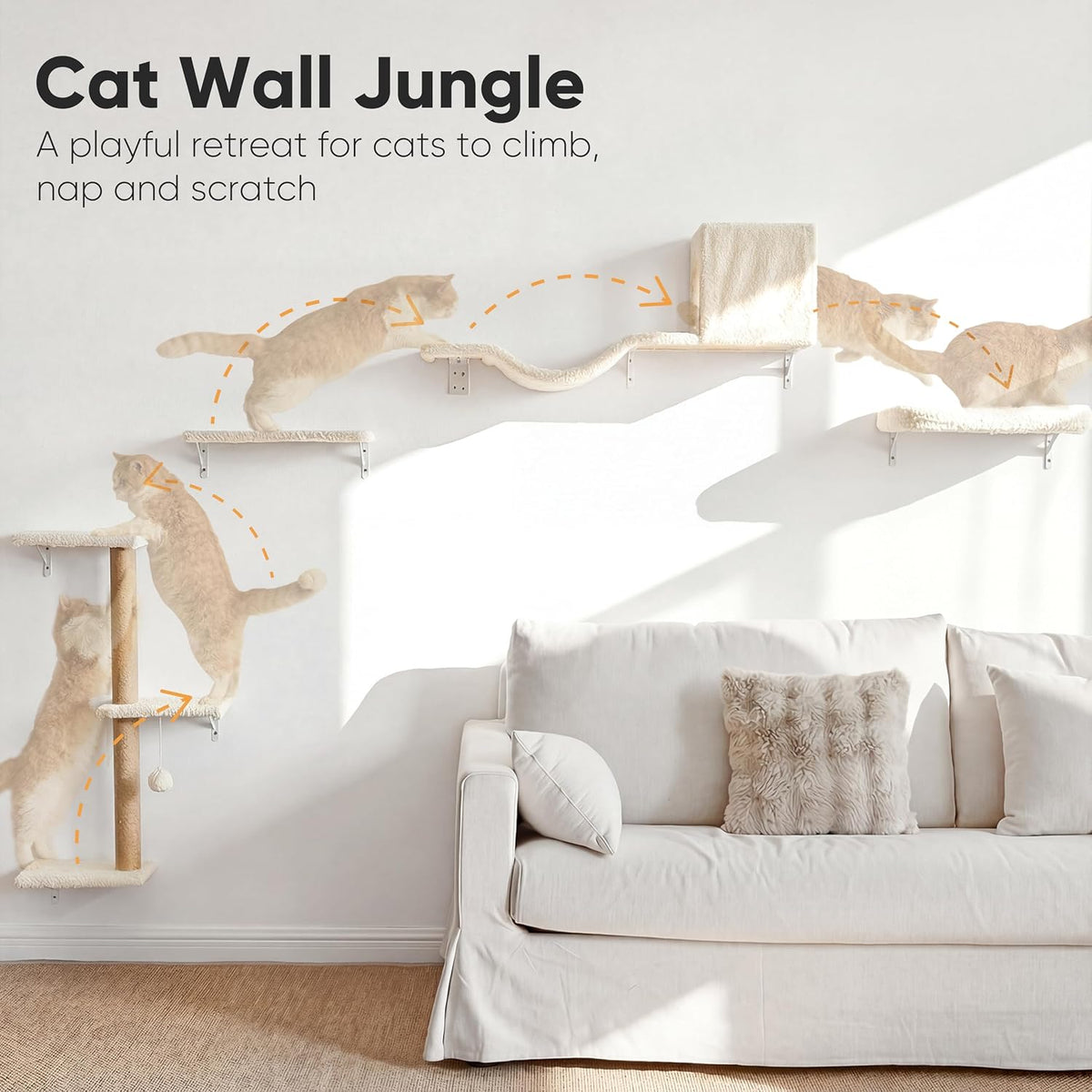 FUKUMARU Cat Wall Shelves, 4 in 1 Set, Beige