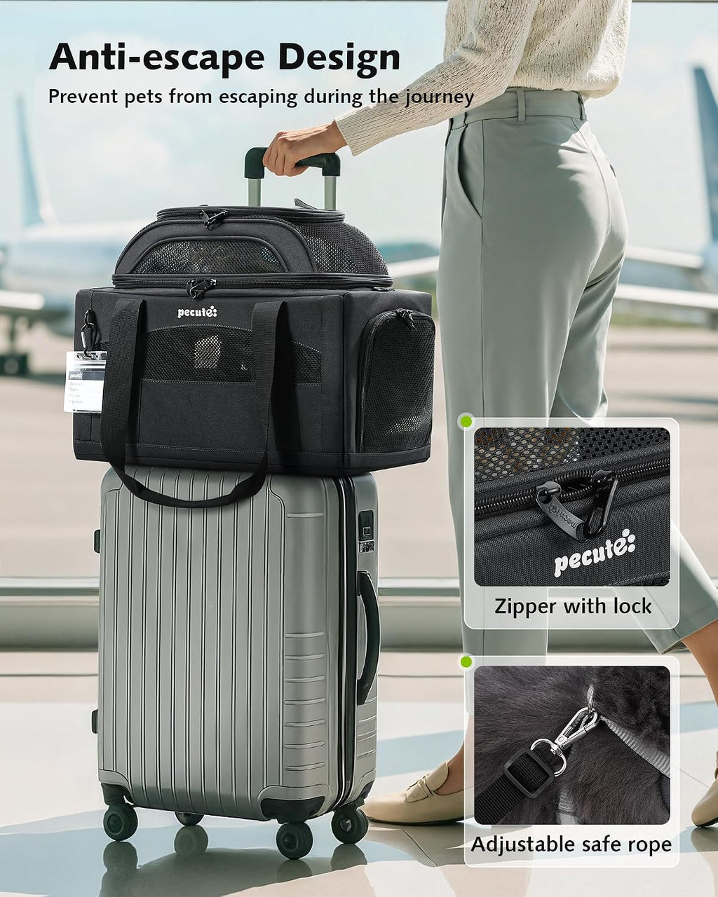 Pecute Top Expandable Airline Approved Pet Carrier for Cats, Dark Gray