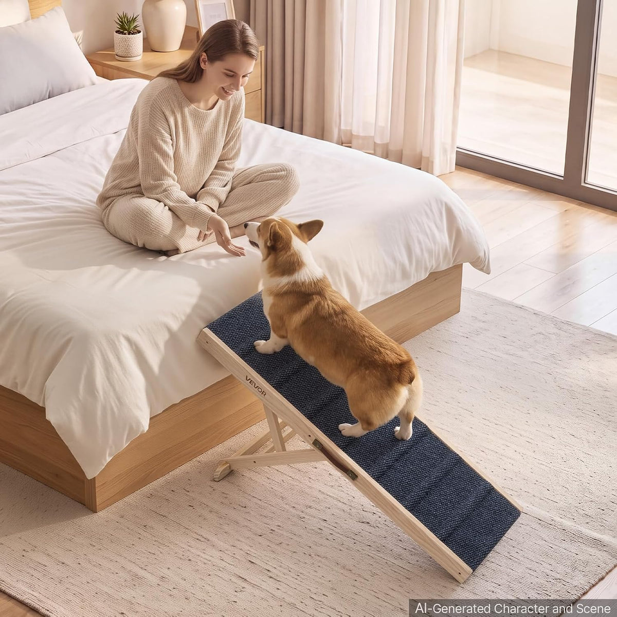VEVOR Dog Ramp for Bed 13.8"-21.5" 4 Adjustable Height Foldable Pet Ramp