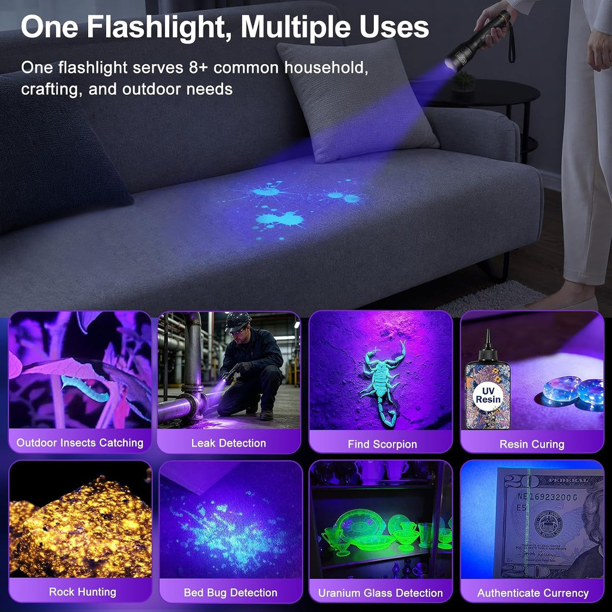 Vansky 365nm UV Flashlight for Pet: 99% Enhance Hidden Stain Detection Rate