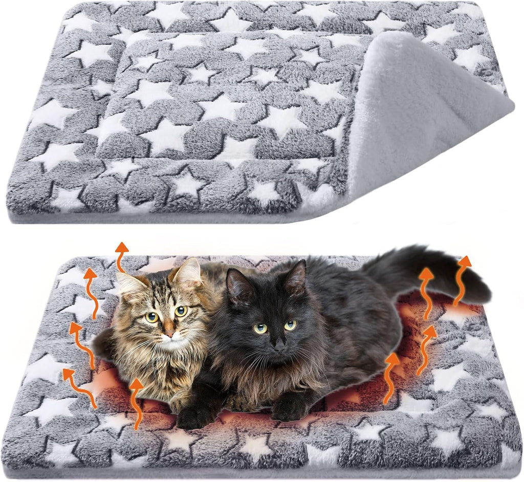 2 Pack Self Warming Cat Dog Bed Pad, Grey, 21" X 14", Stars