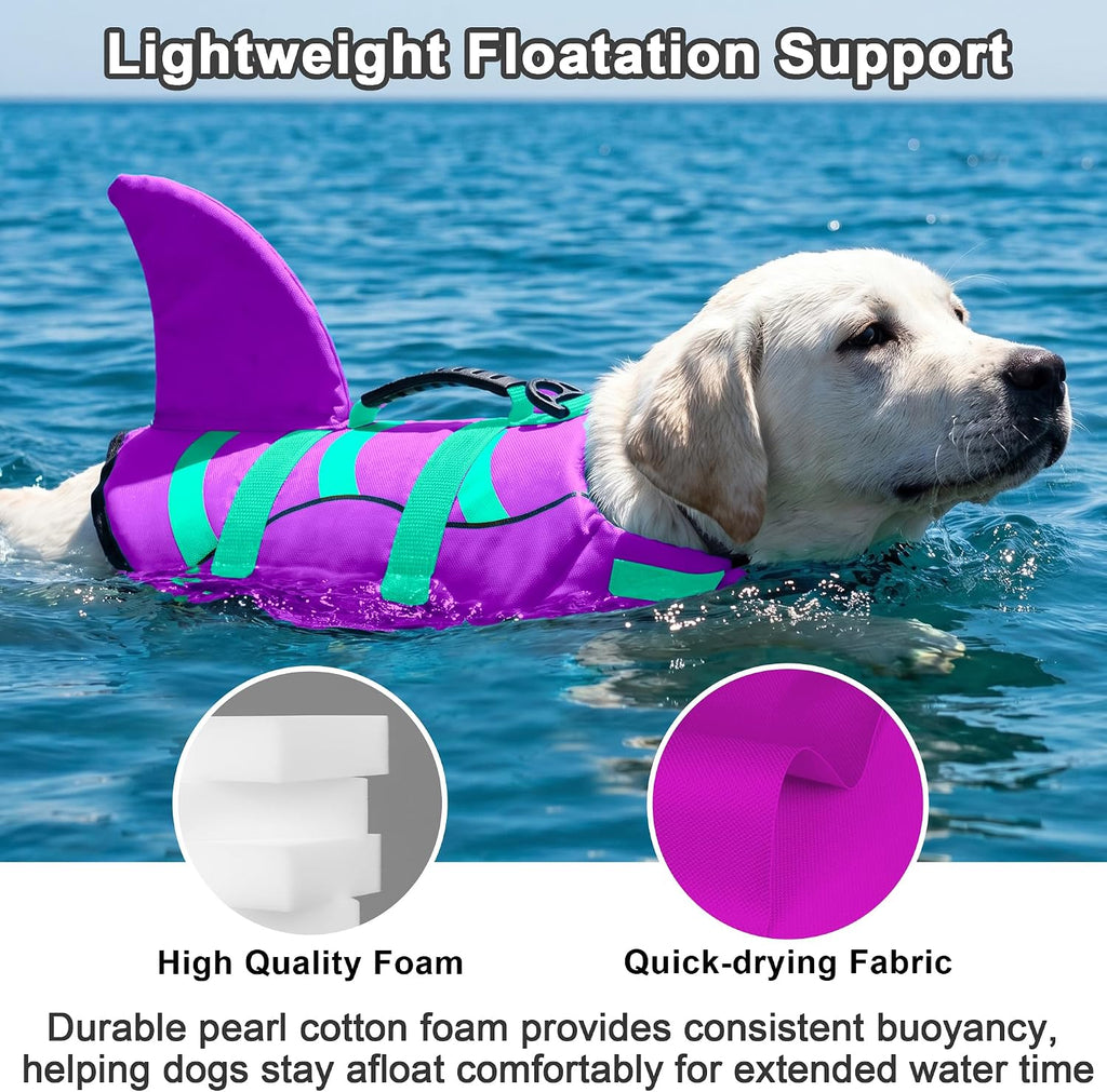 Fragralley Shark Dog Life Jacket, Easy to Put on Dog Life Vest for Swimming and Boating, Vibrant & Adjustable Dog Life P