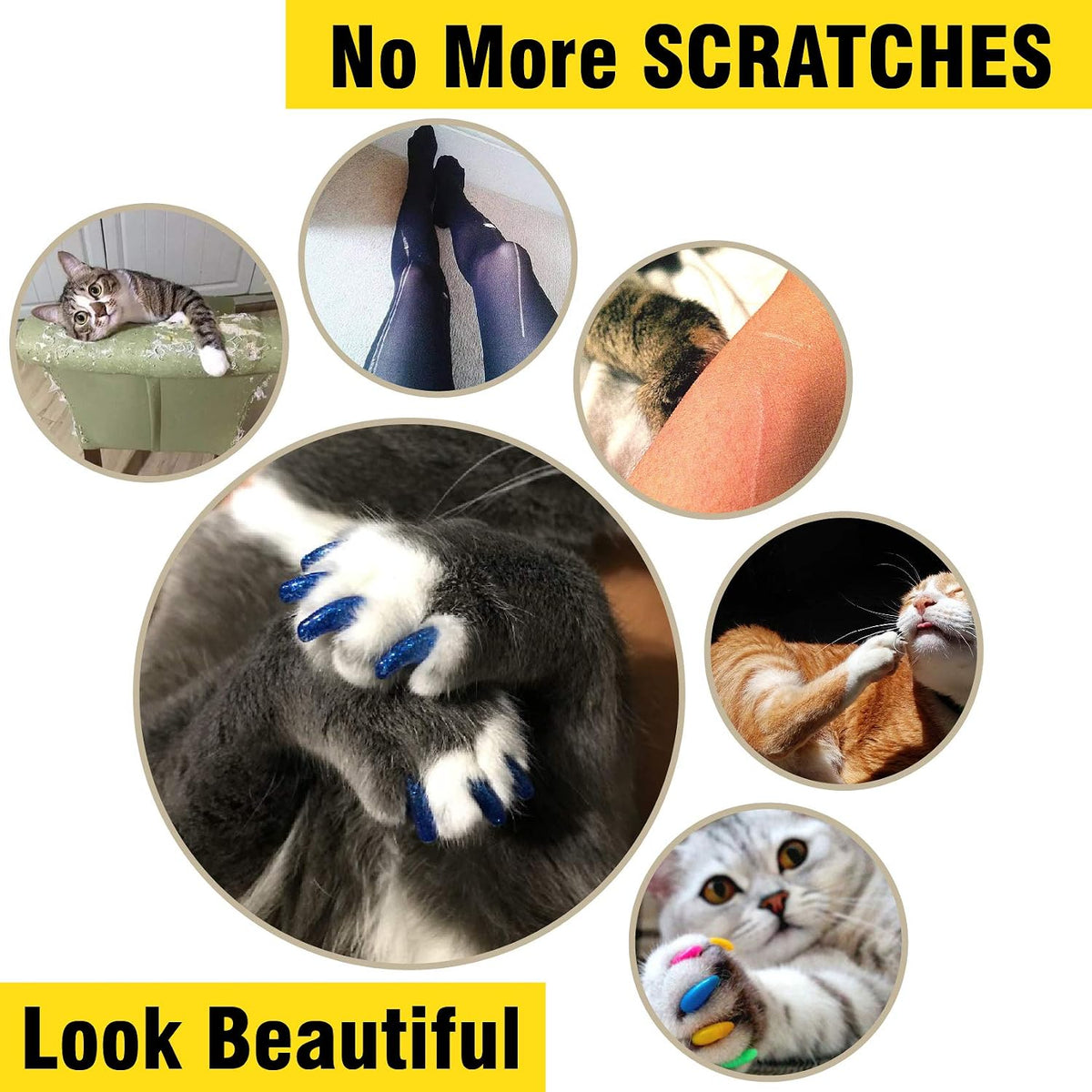 zetpo Cat Nail Caps | Cat Claw Covers | with Adhesives and Applicators (M, 5X Solid Random Colors | 100 pcs)