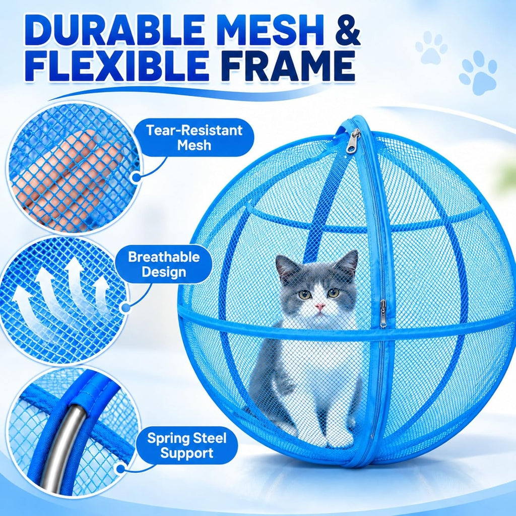 Rolling Cat Playpen, 26.77 Inch Mesh Hamster Ball for Cats, Single Zipper