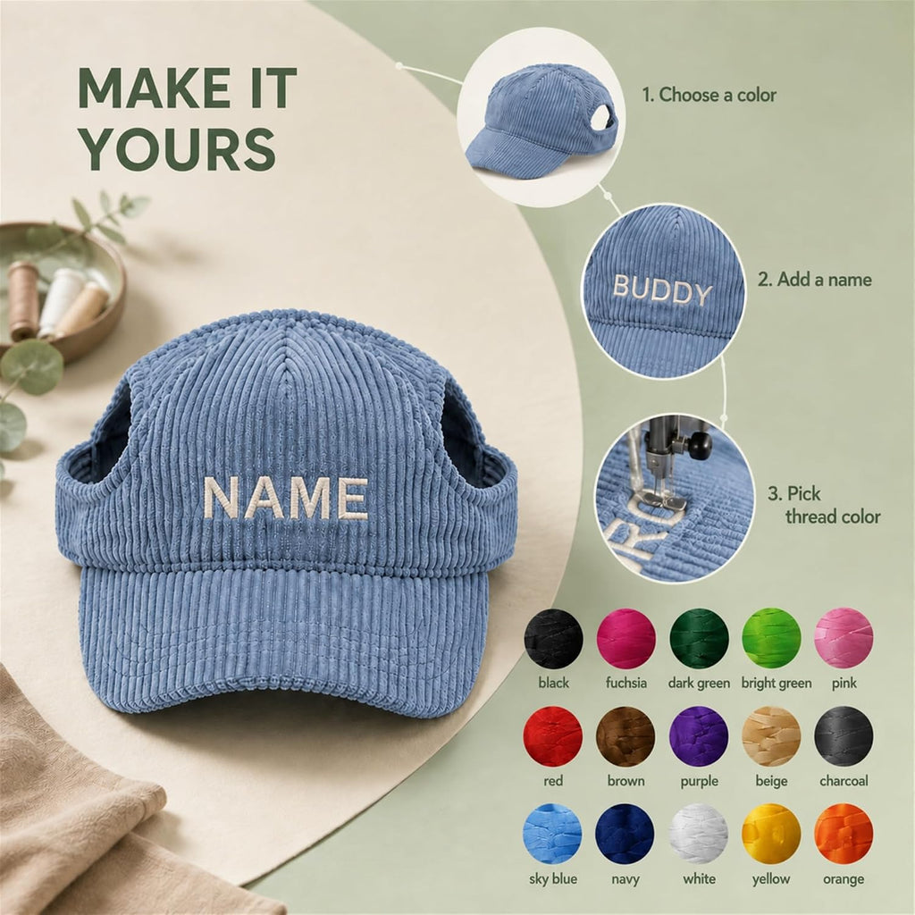 Custom Embroidered Dog Baseball Cap, Pet Sun Hat with Ear Holes for Dog Cat