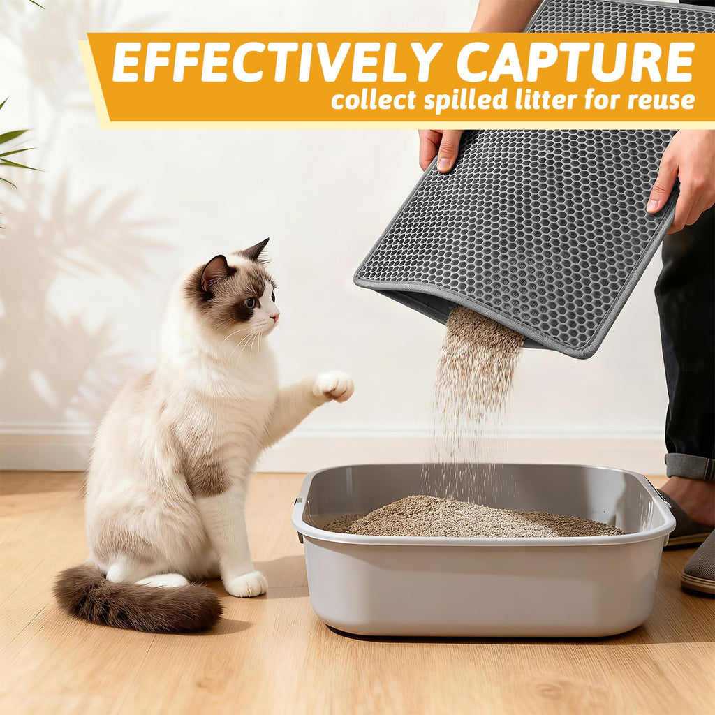 Pieviev Cat Litter Mat, Double-Layer Waterproof Litter Trap, 24" x 15" Gray