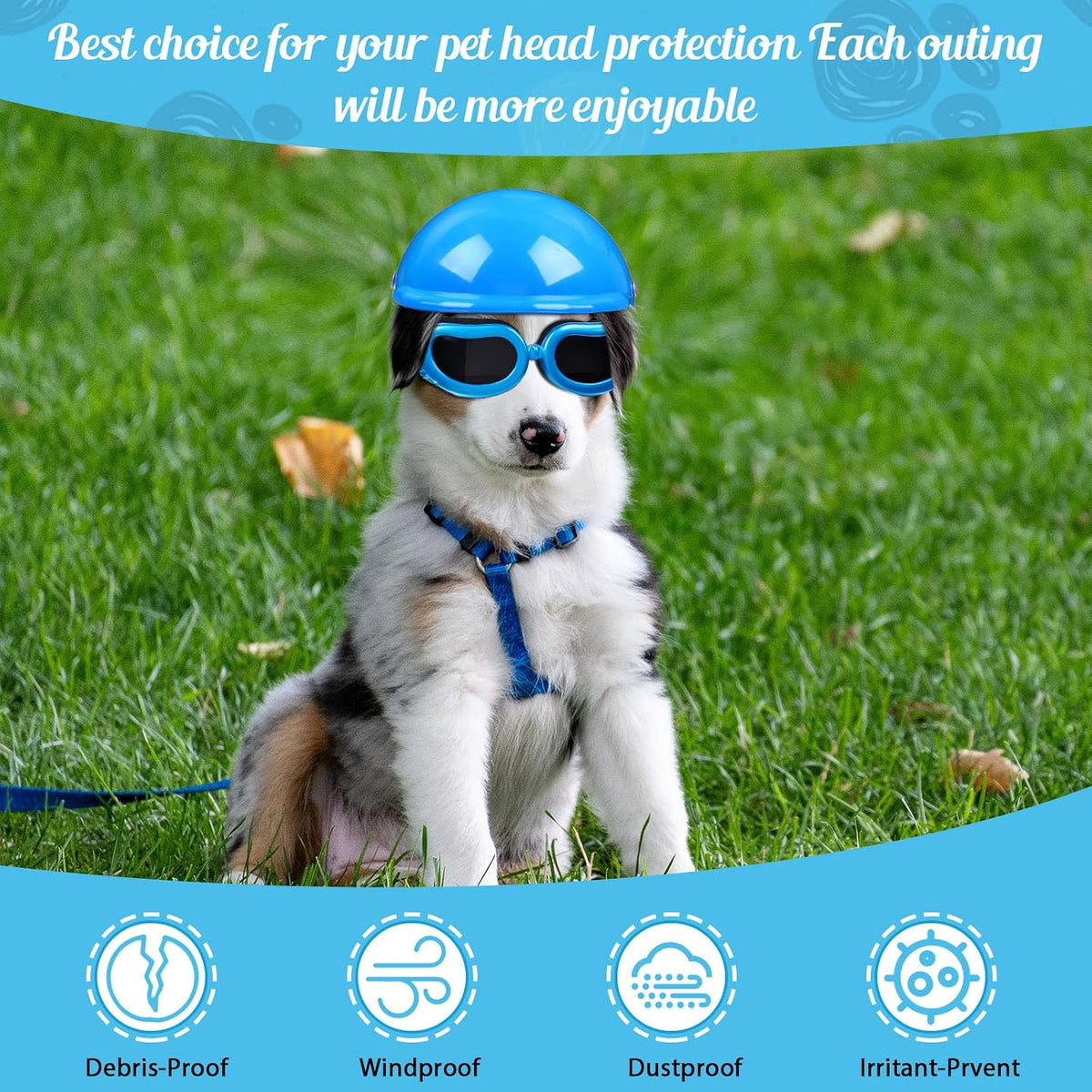 Frienda Dog Helmet and Goggles, UV Protection Doggy Sunglasses and 4 Inch Padded Puppy Motorcycle Helmet Adorable Dog Go