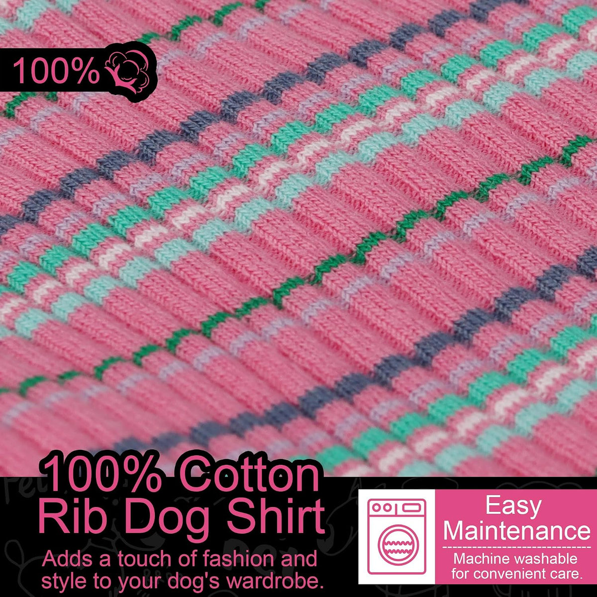 Premium 100% Cotton Rib Dog Shirt Vest for Small Breeds Pink XXS