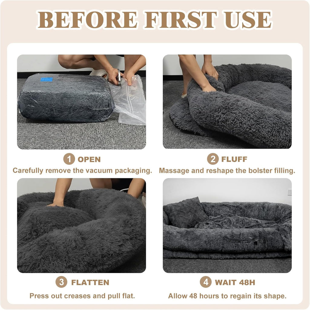 WROS Human Dog Bed for Adult, 71"x45"x12" Giant Calming Nest Bed, Dark Grey