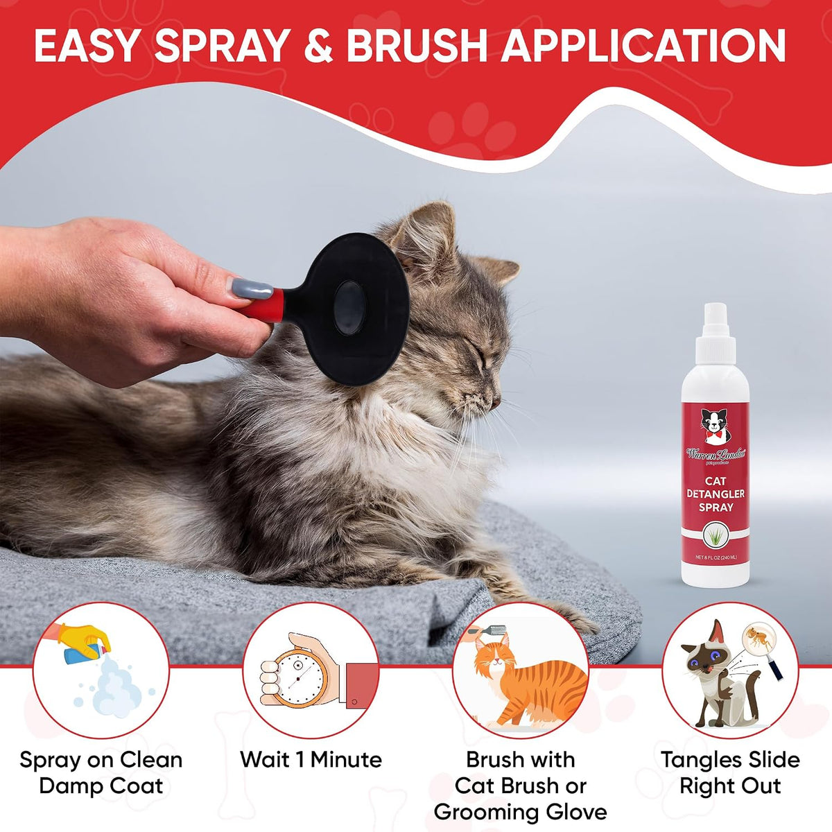 Warren London Cat Detangler Spray, Unscented Leave-in Conditioner, 8 oz