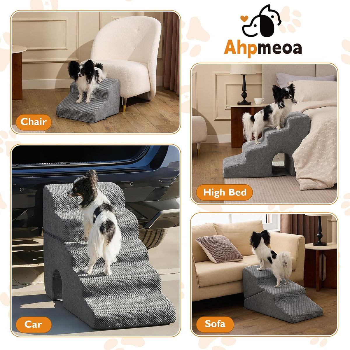 Dog Stairs for Bed 23'' H, 5-Step Dog Steps for High Bed, Grey