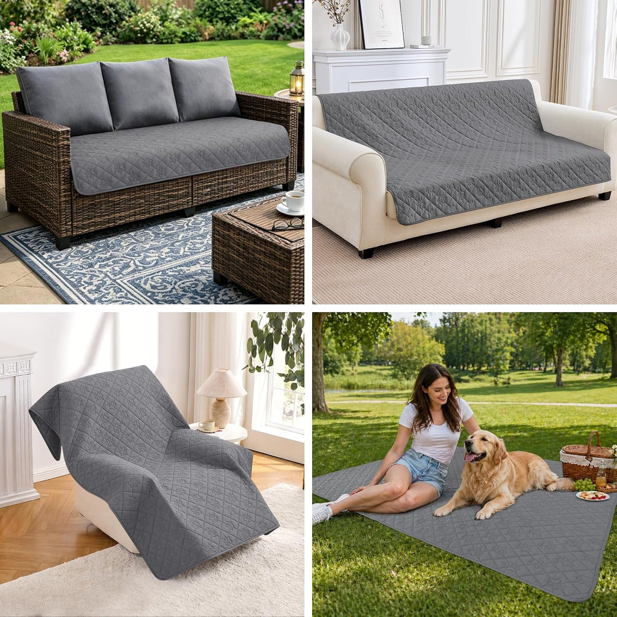 Pawfinity Waterproof Dog Blanket, Paw Print Quilted Couch Covers for Pets