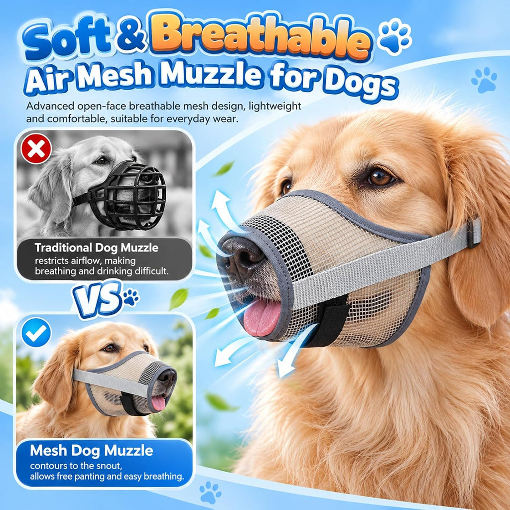 2PCS Adjustable Dog Muzzle Breathable Mesh Anti Bite, Comfortable Anti-Bite Dog Muzzle Designed for Safe Walking, Comfor