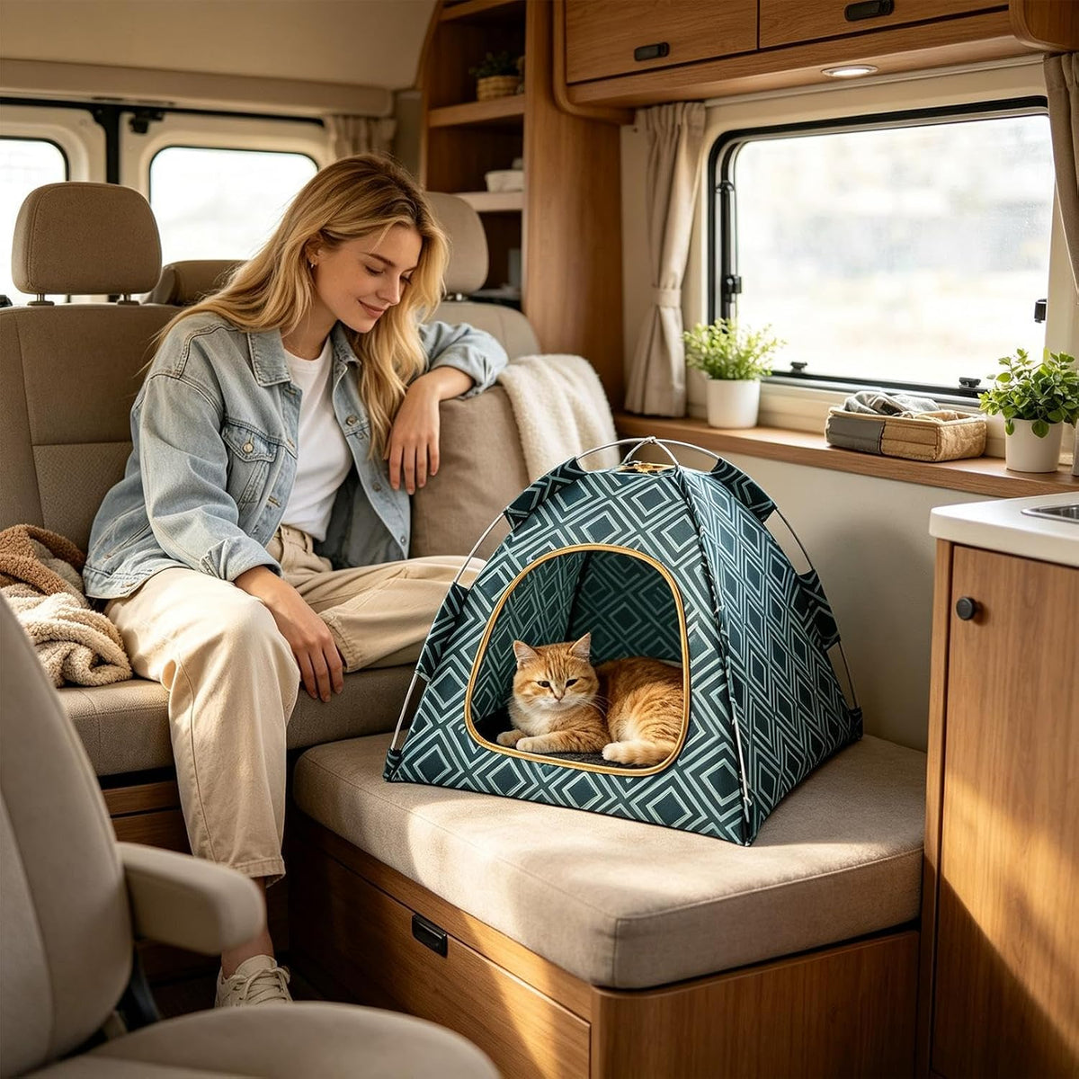 Portable Pet Tent 40x40x35cm Breathable Enclosed Cat House for Indoor